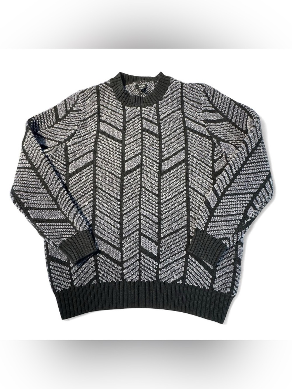 Alfani Textured Geometric Crewneck Sweater Black Gray Men’s XL